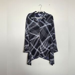 JM Collection Blouse Lagenlook Assymetrical Abstract Workwear Professional Large